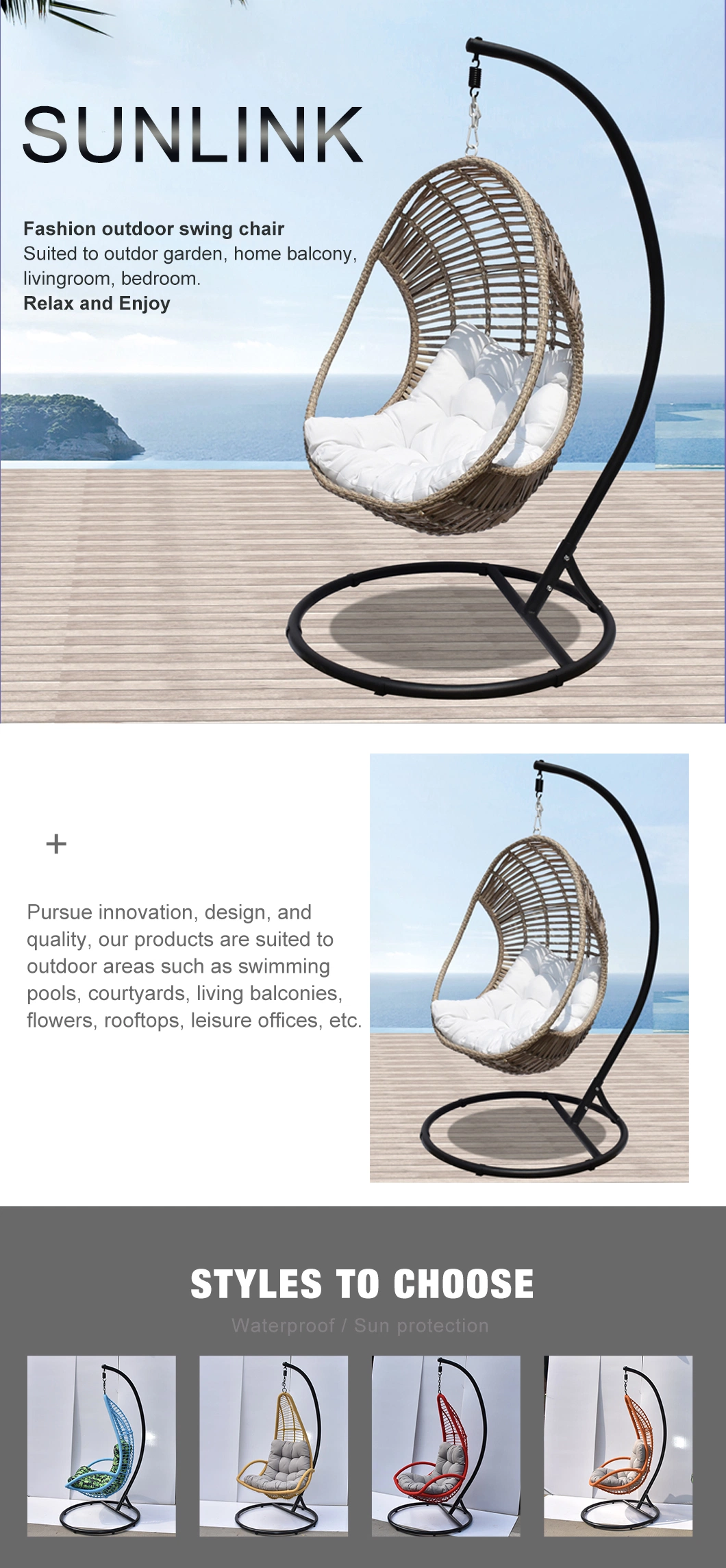 Modern Rattan Hanging Hammock Indoor Outdoor Swing Chair Garden Furniture
