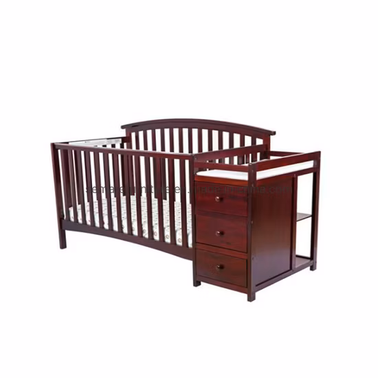 China Made High Quality Cheap Adjustable Solid Wood Baby Cot with Wheels